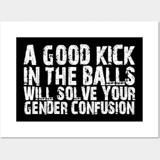 a good kick in the balls will solve your gender confusion Posters and Art